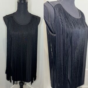 Carmen Black Loose Sleeveless Fringe Top (S)